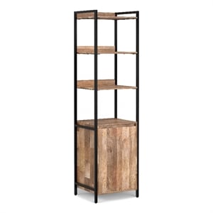 Pemberly Row Mango Wood Narrow Bookshelf with Cabinet in Natural Finish