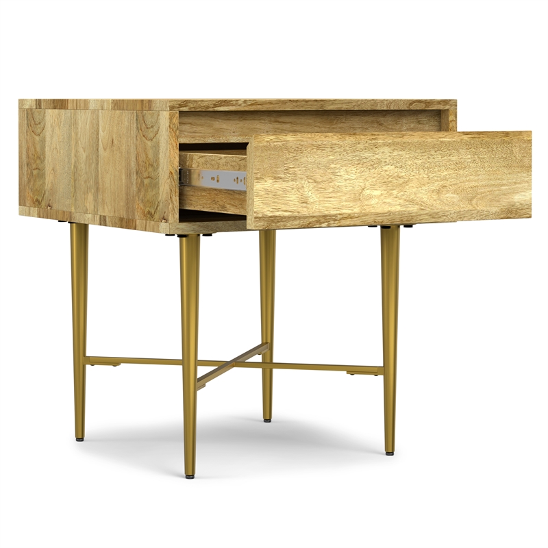 Pemberly Row Mango Wood Square End Table with Drawer in Natural Finish