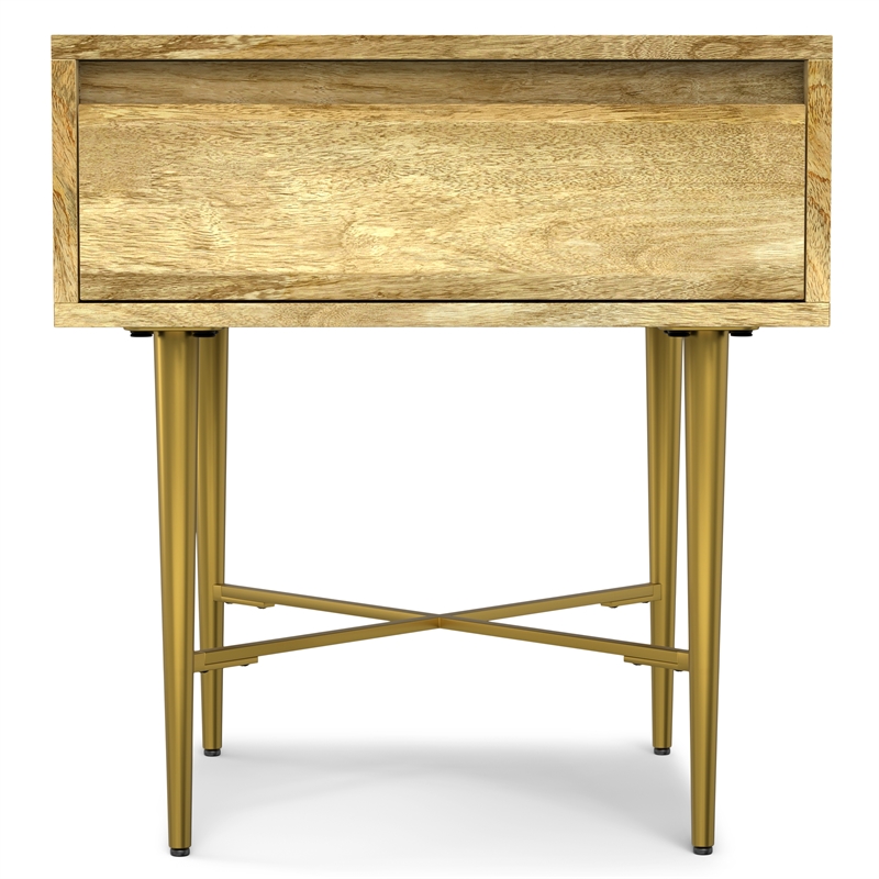 Pemberly Row Mango Wood Square End Table with Drawer in Natural Finish