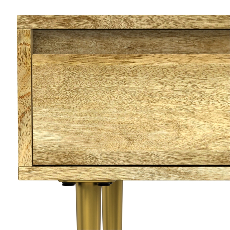 Pemberly Row Mango Wood Square End Table with Drawer in Natural Finish