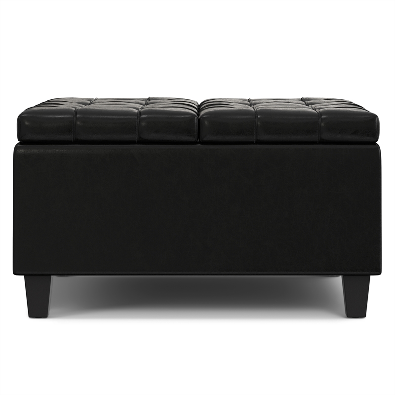 Pemberly Row Coffee Table Storage Ottoman in Black Vegan Leather