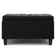 Pemberly Row Coffee Table Storage Ottoman in Black Vegan Leather
