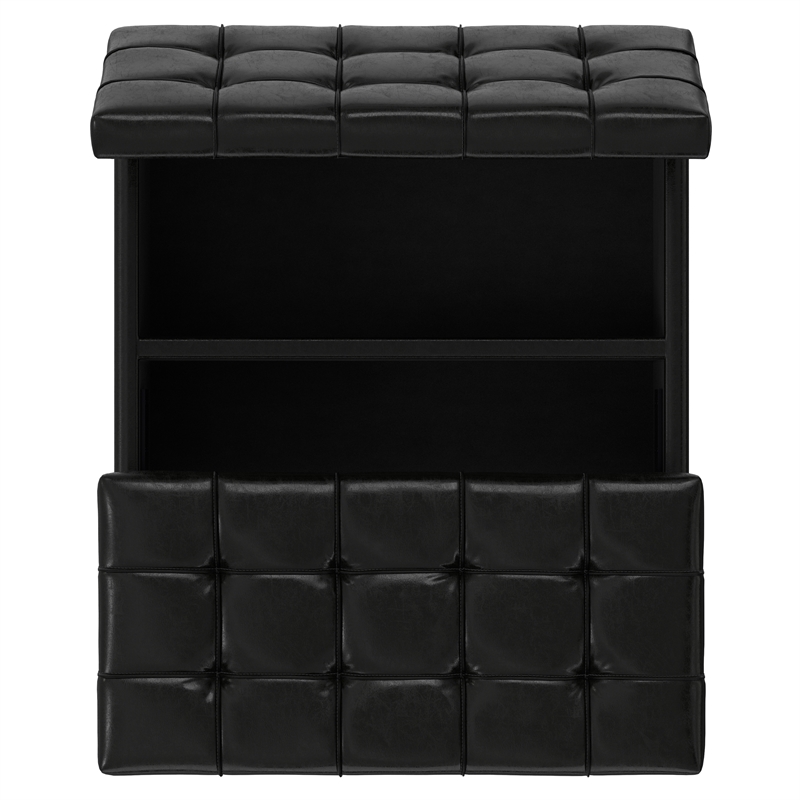 Pemberly Row Coffee Table Storage Ottoman in Black Vegan Leather