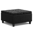 Pemberly Row Coffee Table Storage Ottoman in Black Vegan Leather