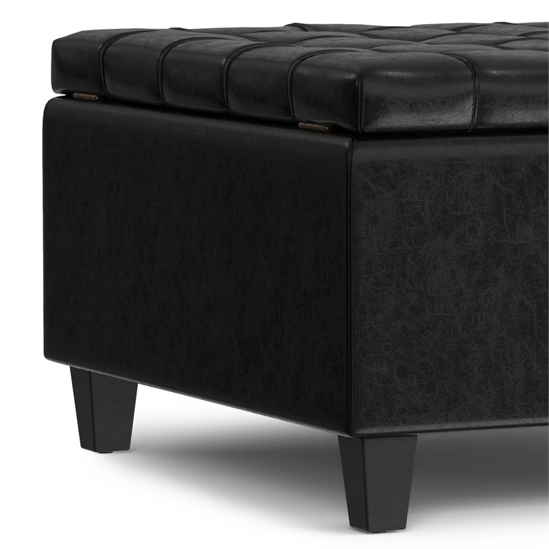 Pemberly Row Coffee Table Storage Ottoman in Black Vegan Leather