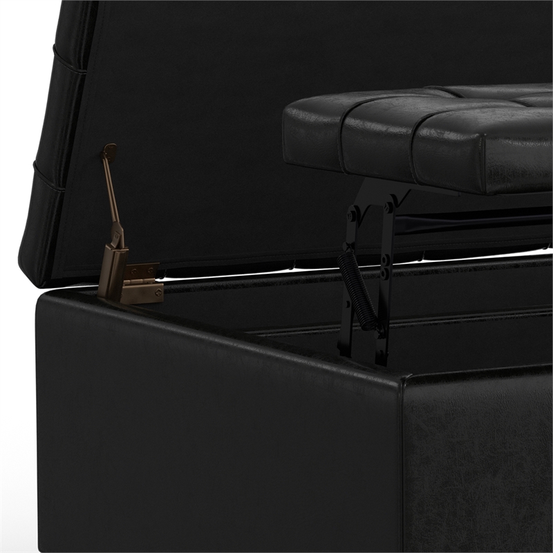 Pemberly Row Coffee Table Storage Ottoman in Black Vegan Leather