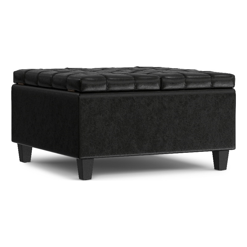 Pemberly Row Coffee Table Storage Ottoman in Black Vegan Leather