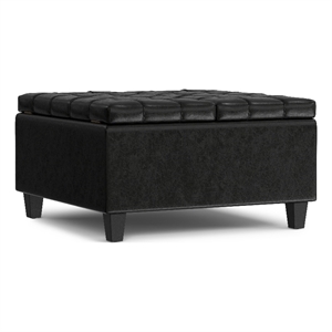 Pemberly Row Coffee Table Storage Ottoman in Black Vegan Leather