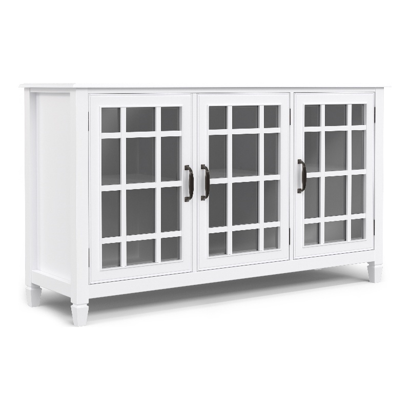 Pemberly Row Storage Cabinet Buffet in Solid Wood White with Glass Doors
