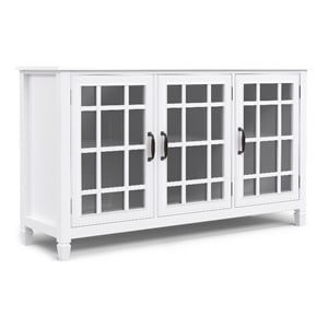 Pemberly Row Storage Cabinet Buffet in Solid Wood White with Glass Doors