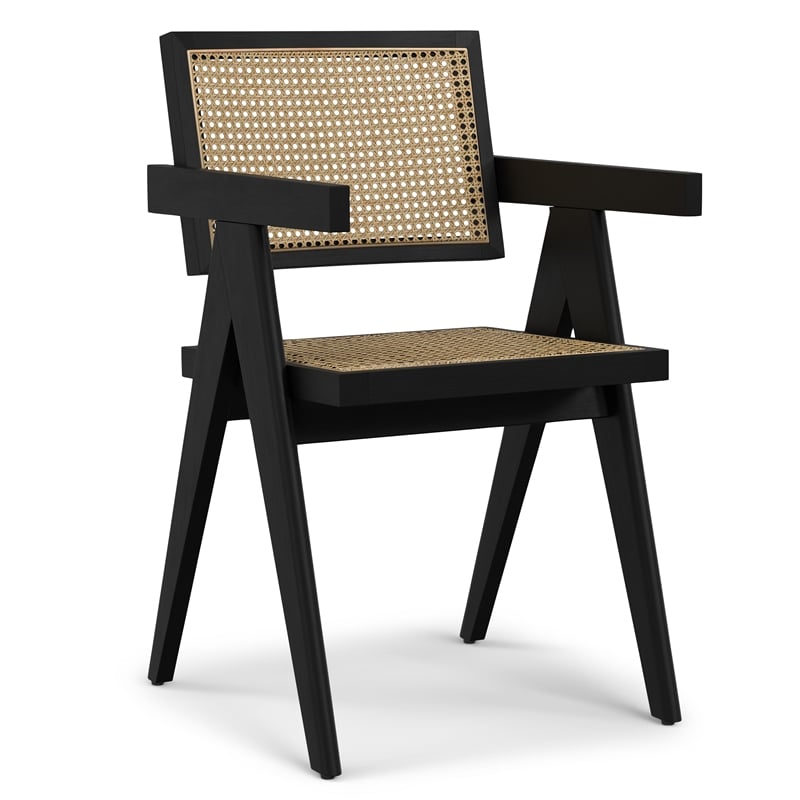 Pemberly Row Dining Arm Chair Pair in Solid Beechwood and Black Frame