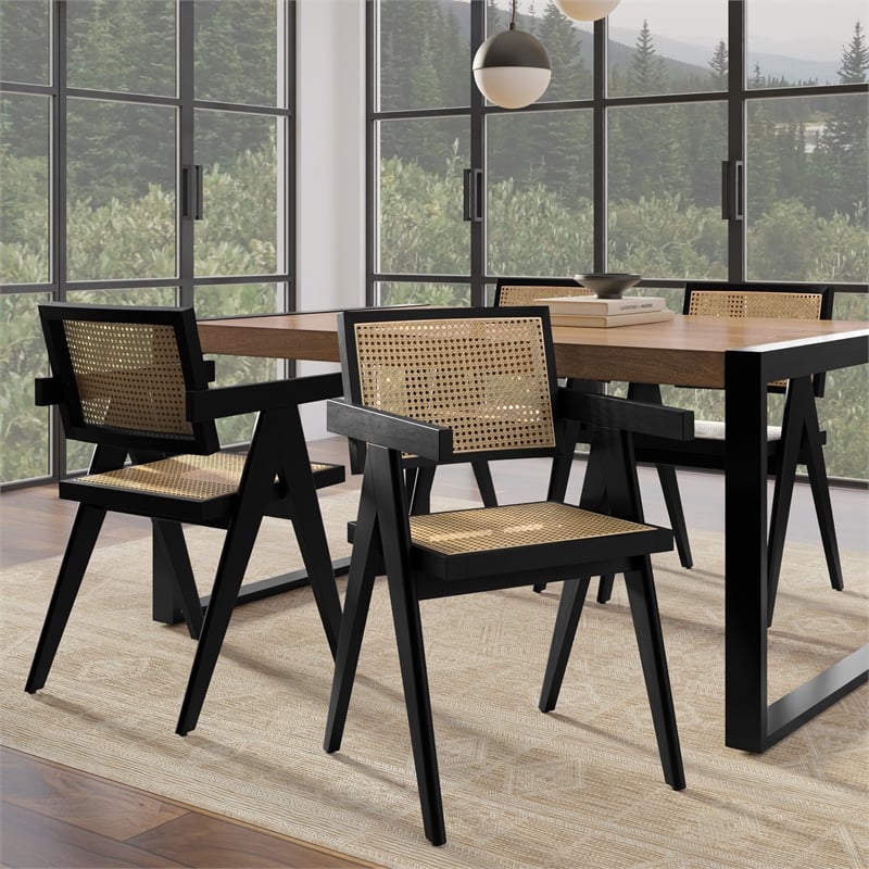 Pemberly Row Dining Arm Chair Pair in Solid Beechwood and Black Frame