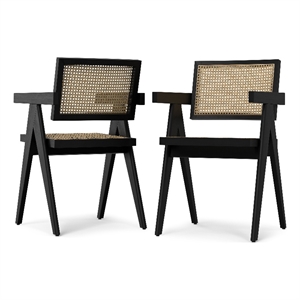 Pemberly Row Dining Arm Chair Pair in Solid Beechwood and Black Frame