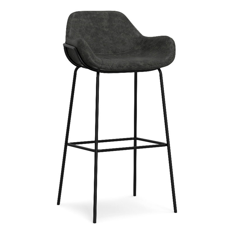Pemberly Row Contemporary Bar Stool with Vegan Leather in Slate Gray