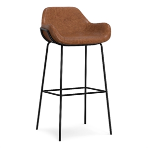 Pemberly Row Contemporary Bar Stool with Vegan Leather in Tan