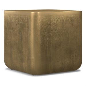 Pemberly Row Metal Side Table in Antique Brass Finish Rounded Square Shape