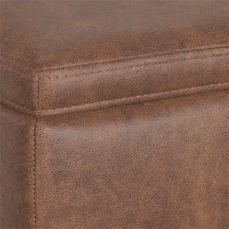 Pemberly Row Square Storage Ottoman with Tray in Distressed Saddle Brown
