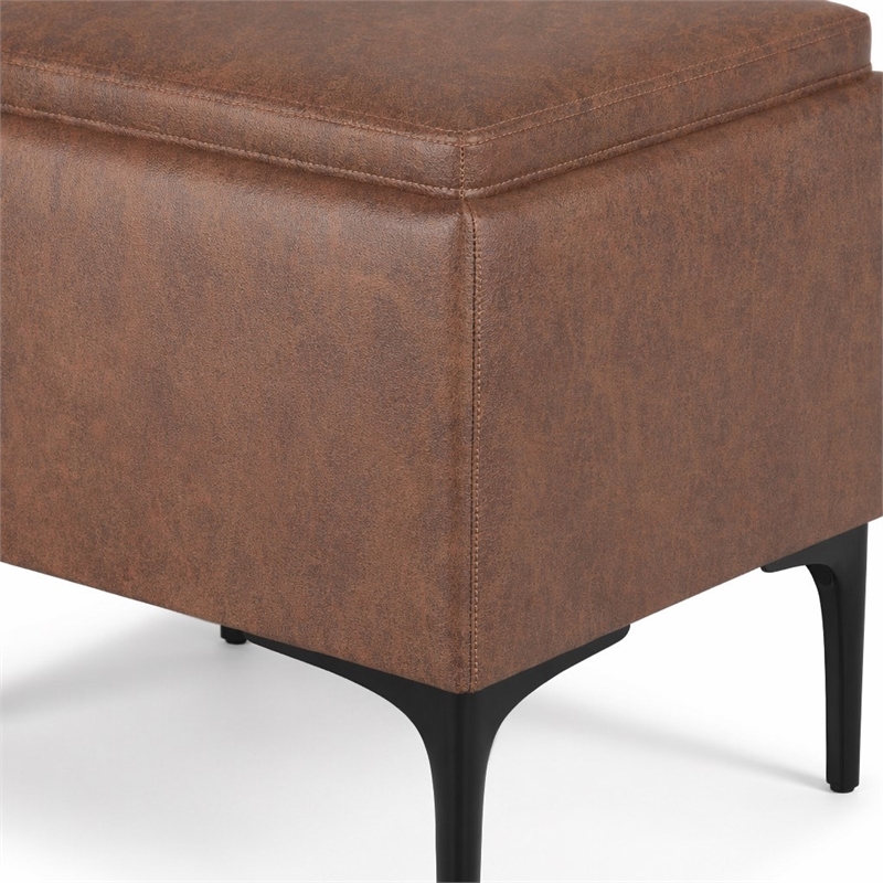 Pemberly Row Square Storage Ottoman with Tray in Distressed Saddle Brown