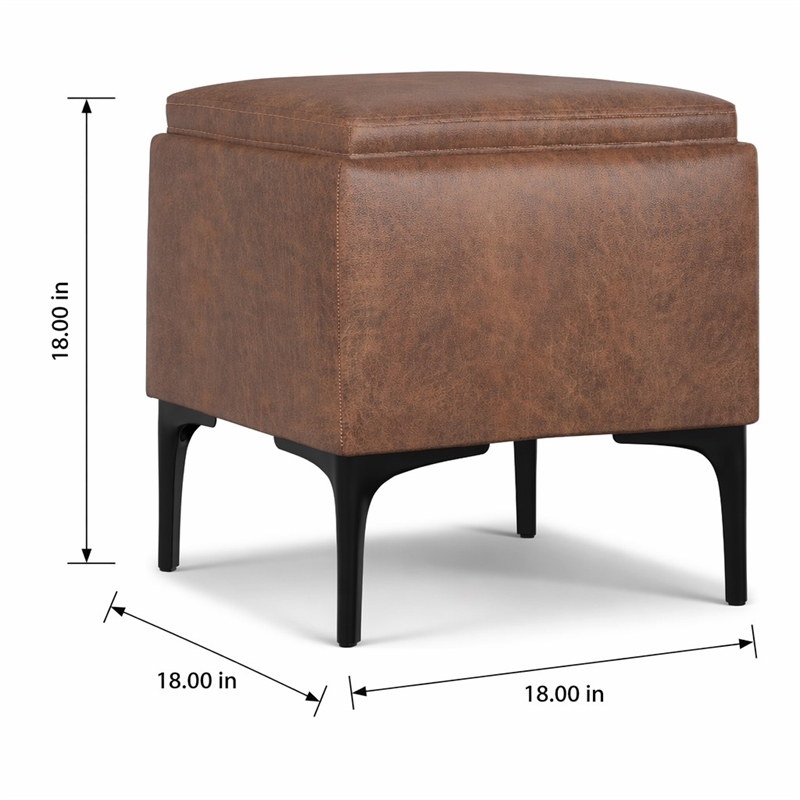 Pemberly Row Square Storage Ottoman with Tray in Distressed Saddle Brown