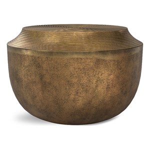 Pemberly Row Drum-Shaped Coffee Table in Antique Brass Cast Aluminum