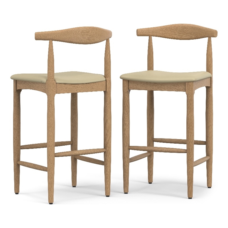 Pemberly Row Mid-Century Bar Stool in Natural Vegan Faux Leather