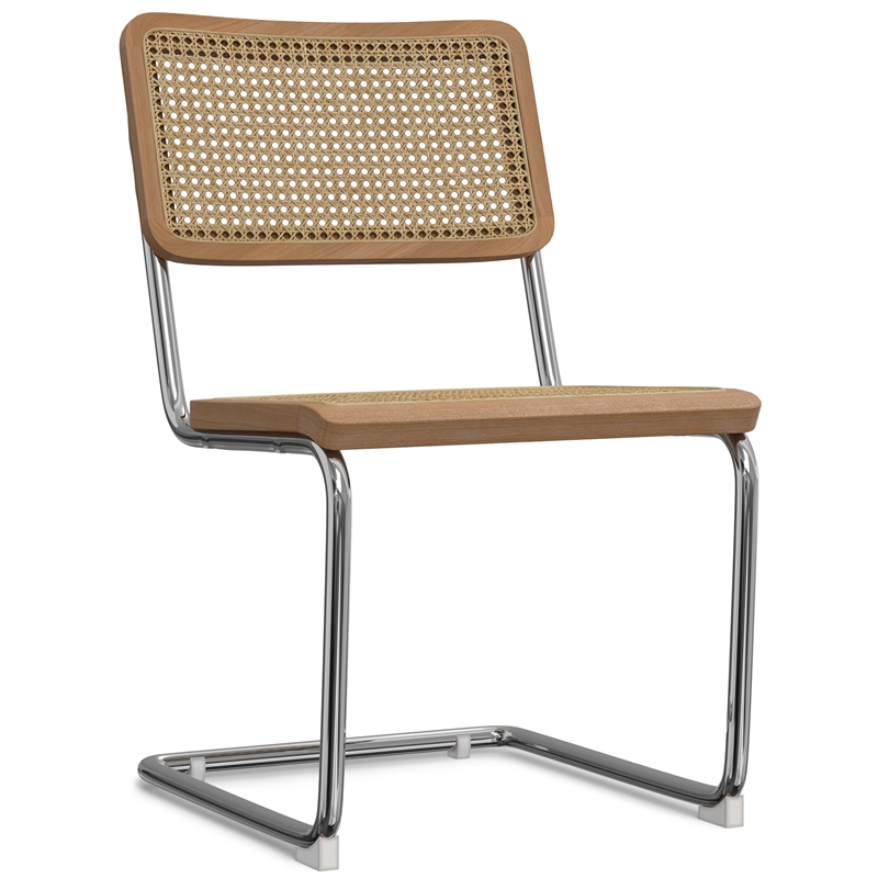 Pemberly Row Contemporary Dining Chair Set of 2 in Natural Rattan and Chrome
