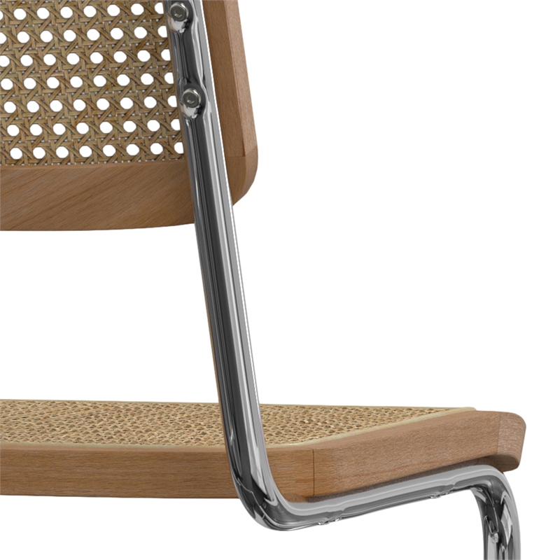 Pemberly Row Contemporary Dining Chair Set of 2 in Natural Rattan and Chrome