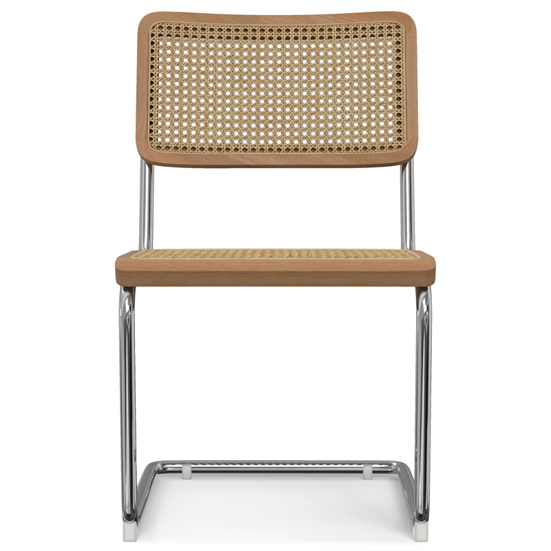 Pemberly Row Contemporary Dining Chair Set of 2 in Natural Rattan and Chrome