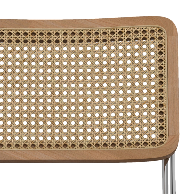 Pemberly Row Contemporary Dining Chair Set of 2 in Natural Rattan and Chrome