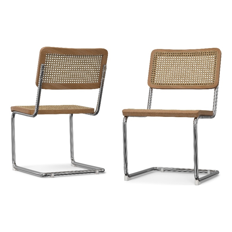 Pemberly Row Contemporary Dining Chair Set of 2 in Natural Rattan and Chrome