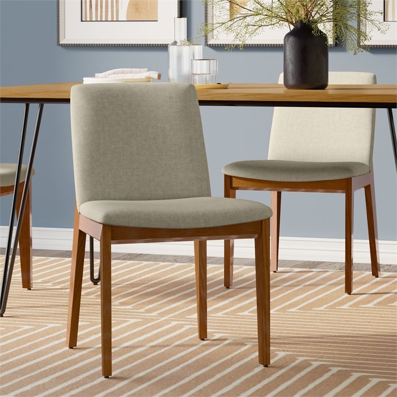 Pemberly Row Natural Linen Dining Chairs Solid Wood Set of 2