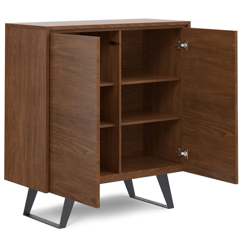 Pemberly Row Modern Storage Cabinet Metal Legs Walnut Veneer 39 in Wide