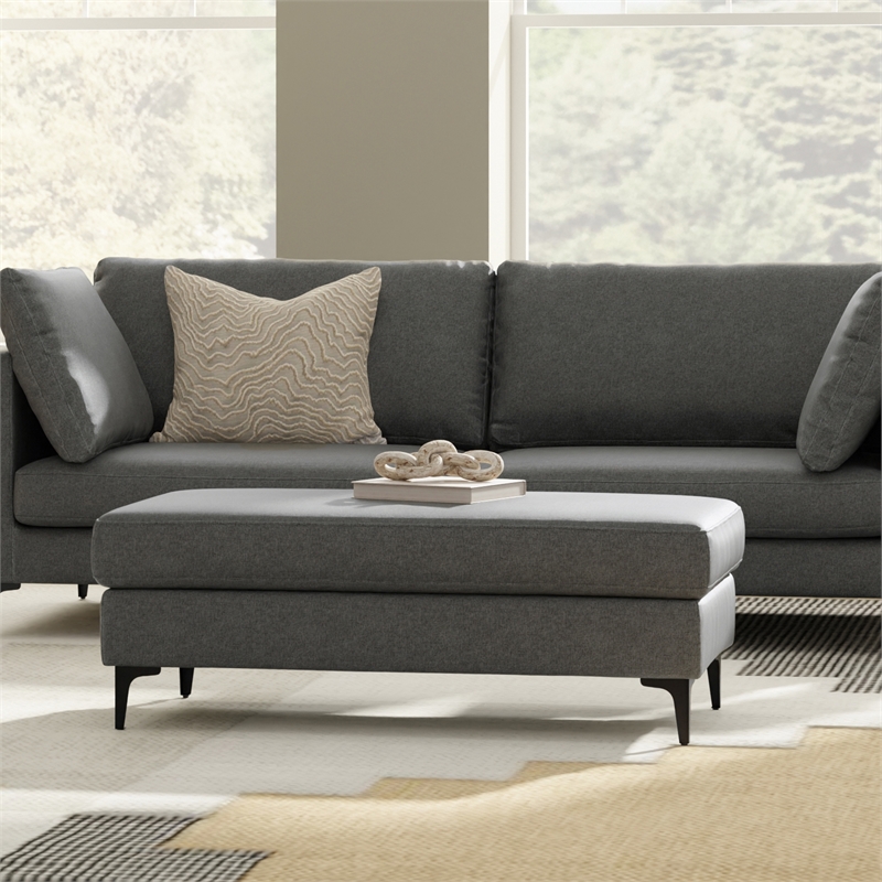 Pemberly Row Ava Large Ottoman with Metal Legs in Pebble Grey