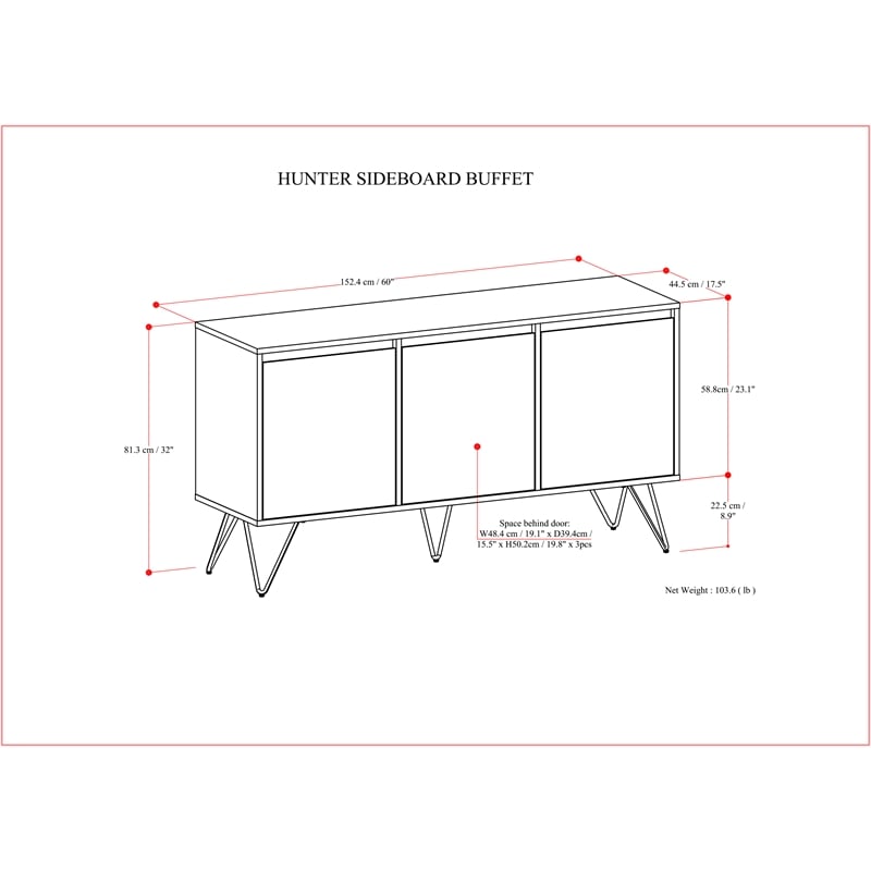 Pemberly Row Contemporary 60 in Sideboard Buffet in Walnut Veneer