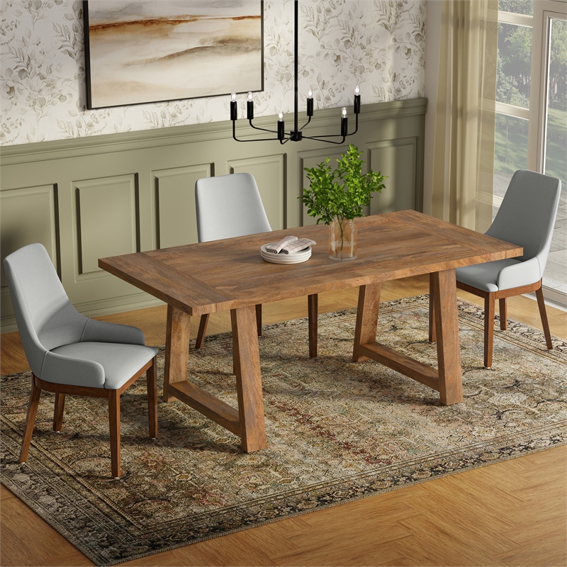 Pemberly Row Solid Mango Wood Farmhouse Dining Table in Burnt Wax