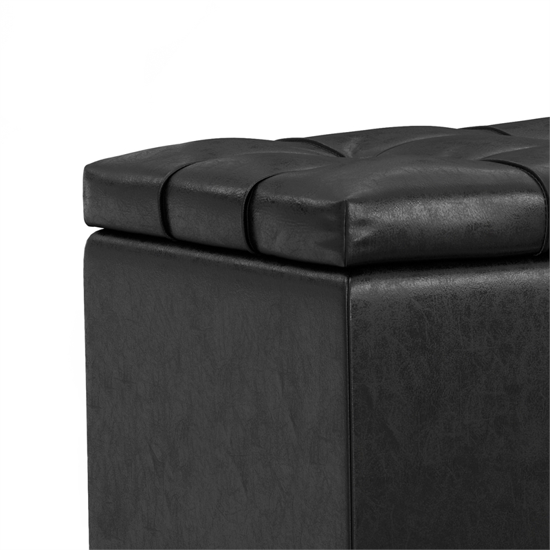 Pemberly Row Storage Ottoman Bench in Distressed Black Faux Leather
