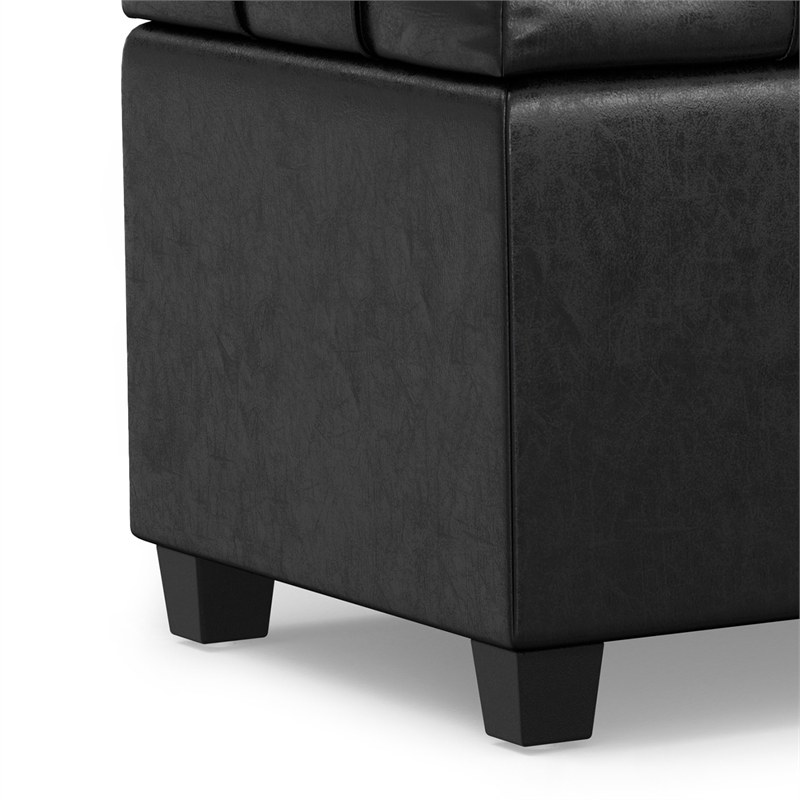 Pemberly Row Storage Ottoman Bench in Distressed Black Faux Leather
