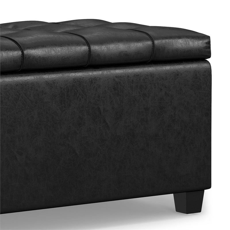 Pemberly Row Storage Ottoman Bench in Distressed Black Faux Leather
