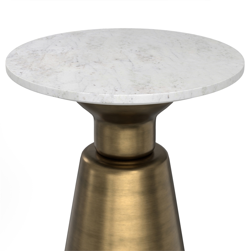 Pemberly Row Leyla 16 Inch Metal Side Table with Marble Top in Antique Brass