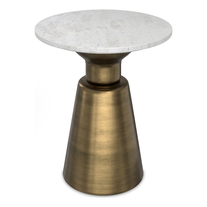 Pemberly Row Leyla 16 Inch Metal Side Table with Marble Top in Antique Brass