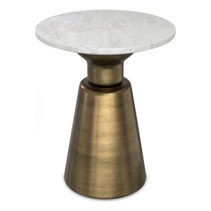 Pemberly Row Leyla 16 Inch Metal Side Table with Marble Top in Antique Brass