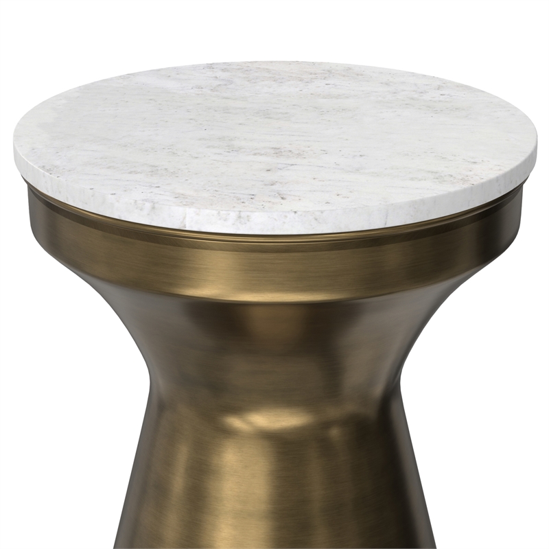 Pemberly Row Raquel 14 Inch Metal Side Table with Marble Top in White/Brass