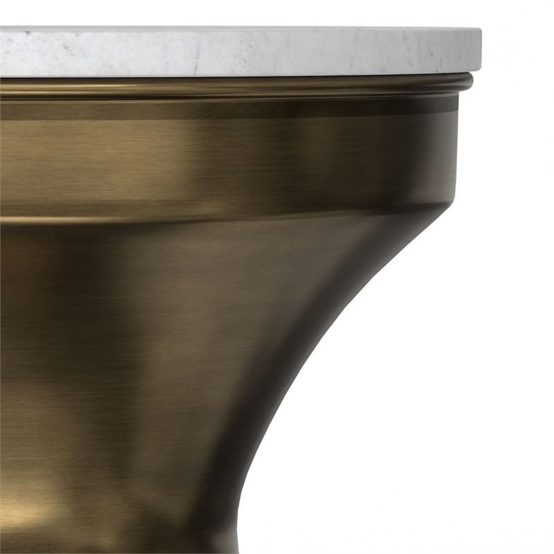 Pemberly Row Raquel 14 Inch Metal Side Table with Marble Top in White/Brass