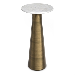 Pemberly Row 12&quot Wide Metal Side Table in Antique Brass with Marble Top