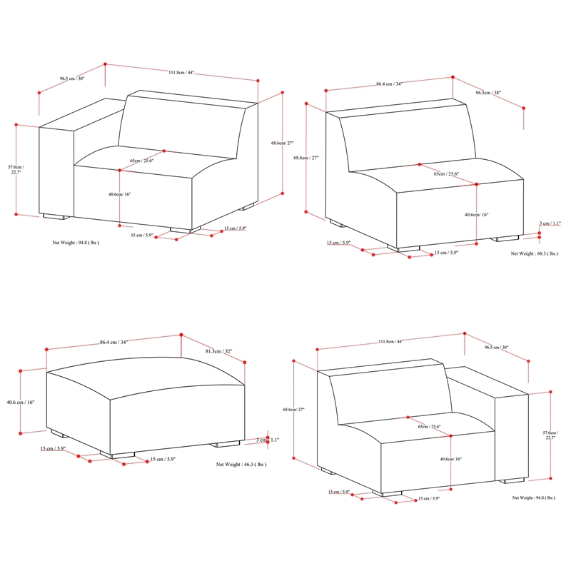 Pemberly Row 3-Seater Modular Sofa and Ottoman in Performance Fabric