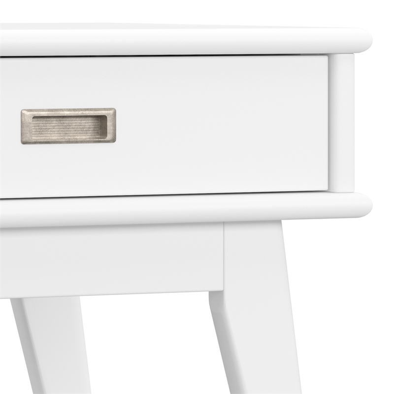 Pemberly Row Solid Hardwood Rectangle End Table with Drawer in White