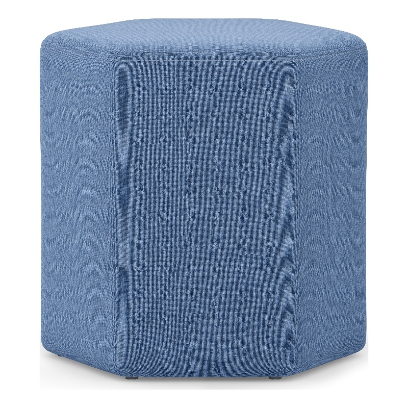 Pemberly Row Hexagonal Footstool in Wedgewood Blue Linen Look Fabric