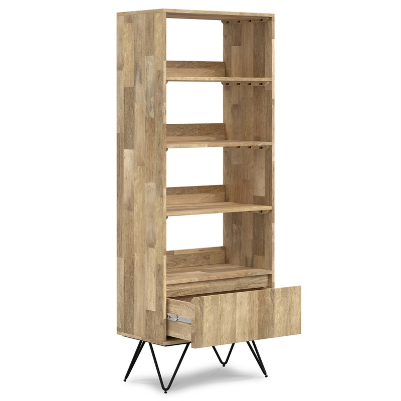 Pemberly Row Mango Wood & Metal Modern 64 in Brown Bookcase with Storage