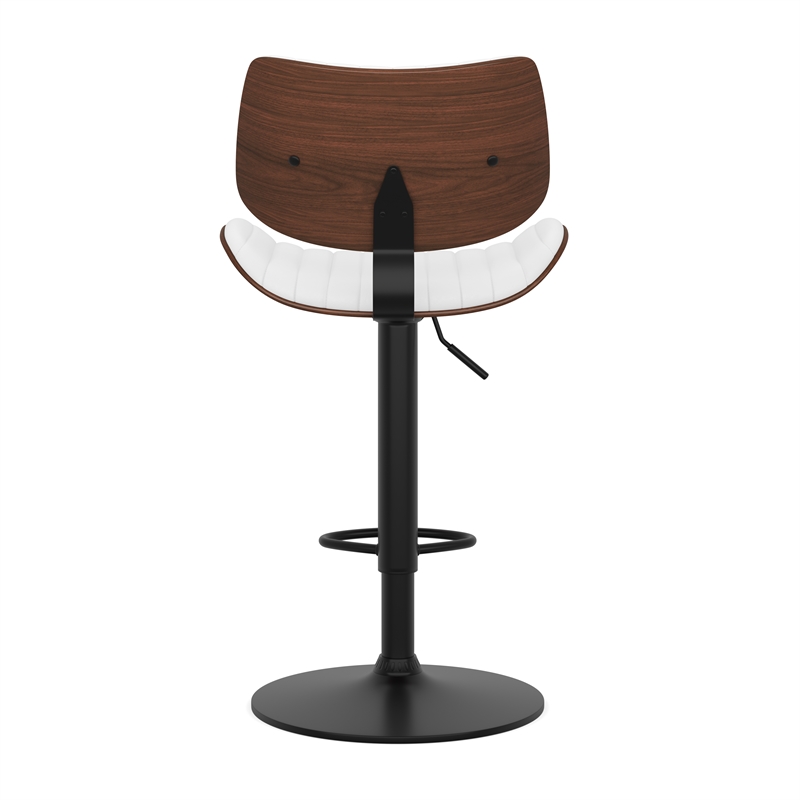 Pemberly Row Novak Adjustable Vegan Faux Leather Bar Stool in White