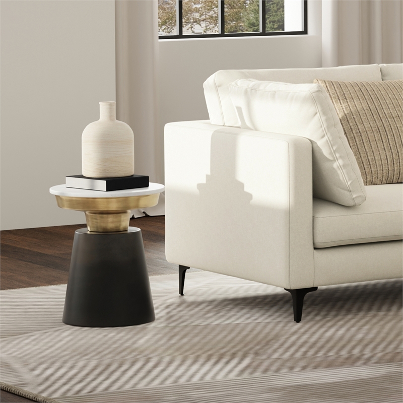 Pemberly Row 16 Inch Side Table with Marble Top in Black and Gold